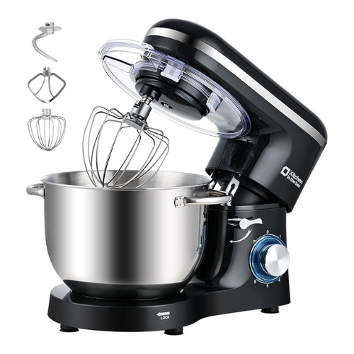 Stand Mixer, 5QT Kitchen Mixer, 6-Speed 660W Dough Mixer with Egg Whisk, Dough Hook & Beater for Home Baking (Pink/Black, 5QT)