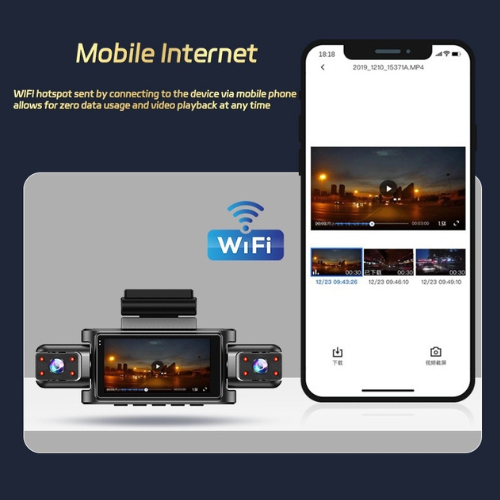 4-Channel Dash Cam with Built-in WiFi & 64GB Memory Card